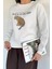 Kadın Bisiklet Yaka Baskılı Şardonlu Sweatshirt P-00019310 1