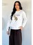Kadın Bisiklet Yaka Baskılı Şardonlu Sweatshirt P-00019310 2
