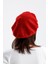 Kırmızı Yünlü Peluş Fransız Ressam Şapka I Bere 5