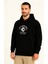 Üç Iplik Kapşonlu Ön ve Arka Baskılı Sweatshirt Hoodie- Siyah 1