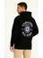 Üç Iplik Kapşonlu Ön ve Arka Baskılı Sweatshirt Hoodie- Siyah 2