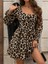 Kadın Uzun Kollu Kare Yakalı Leopar Modal Mini Elbise 4