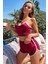 Kadın Bordo Askılı Crop Top ve Şortlu Gecelik Takım 1