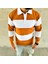 Erkek Polo Yaka Uzun Kollu Çizgili Sweatshirt Trend Rugby Stil - Turuncu 2