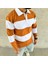 Erkek Polo Yaka Uzun Kollu Çizgili Sweatshirt Trend Rugby Stil - Turuncu 3