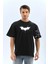 Unisex Ön ve Kol Baskılı Oversize T-Shirt - Siyah 1