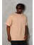 Unisex Oversize Düz Bisiklet Yaka T-Shirt - Bej 3