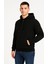 Erkek Ovarsize Kapüşonlu Swetshirt Kanguru Çepli Cıtcıtlı 3 Iplik Şardonlu Hoodie - Siyah 1