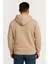 Erkek Üç Iplik Kapüşonlu Tam Fermuarlı Kanguru Çepli Sweatshirt Hoodie - Bej 2