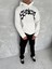Unisex Üç Iplik Kapşonlu Baskılı Sweatshirt - Beyaz 3
