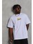 Unisex Bisiklet Yaka Baskılı Oversize T-Shirt - Beyaz 1