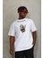 Unisex Oversize Baskılı Bisiklet Yaka T-Shirt - Beyaz 1