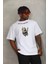 Unisex Oversize Baskılı Bisiklet Yaka T-Shirt - Beyaz 3