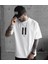 Unisex Bisiklet Yaka Baskılı Oversize T-Shirt - Beyaz 2