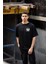 Unisex Bisiklet Yaka Baskılı Oversize T-Shirt - Siyah 1