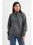 Üç Iplik Dık Yaka Yarım Fermuarlı Sweatshirt - Antrasit 3