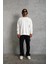Erkek Oversize Sweatshirt – Beyaz Renk Ön ve Sırt Baskılı, Üç Iplik Içi Pamuklu Kumaş, 4