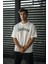 Unisex Bisiklet Yaka Baskılı Oversize T-Shirt - Beyaz 1