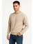 Erkek Üç Iplik Düz Bisiklet Yaka Sweatshirt - Bej 1
