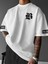 Baskılı Oversize Bisiklet Yaka T-Shirt - Beyaz 1