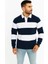 Erkek Polo Yaka Uzun Kollu Çizgili Sweatshirt Trend Rugby Stil - Lacivert 1