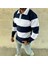 Erkek Polo Yaka Uzun Kollu Çizgili Sweatshirt Trend Rugby Stil - Lacivert 3