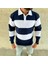 Erkek Polo Yaka Uzun Kollu Çizgili Sweatshirt Trend Rugby Stil - Lacivert 4