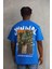 Unisex Baskılı Oversize T-Shirt - Mavi 2