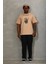 Unisex Oversize Baskılı Bisiklet Yaka T-Shirt - Bej 4
