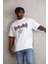 Unisex Baskılı Oversize T-Shirt - Beyaz 1