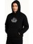 Erkek Üç Iplik Kapüşonlu Ön ve Arka Baskılı Sweatshirt Hoodie - Siyah 1