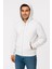 Erkek Üç Iplik Kapüşonlu Tam Fermuarlı Kanguru Çepli Sweatshirt Hoodie - Beyaz 3