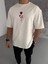 Unisex Bisiklet Yaka Baskılı Oversize T-Shirt - Beyaz 1