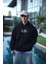 Üç Iplik Penye Kapşonlu Baskılı Sweatshirt - Siyah 1