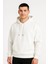 Erkek Ovarsize Kapüşonlu Swetshirt Kanguru Çepli Cıtcıtlı 3 Iplik Şardonlu Hoodie - Beyaz 2