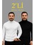 Erkek Fitilli Triko Kazak 2li Set Beyaz Siyah Regular Balıkcı Yaka Tam Boğazlı Triko Seti Modeli 1