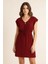 Kadın Bordo Yanları Yırtmaçlı Tokalı V Yaka Mini Plaj Elbisesi 1