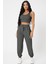 Kadın Antrasit Gri Kaşkorse Cepli Jogger Eşofman Altı ve Crop Top Bluz 1