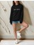 Kadın Siyah Oversize Kalın Içi Polarlı Sweatshirt – Minimal Yazı Detaylı 1