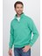 Unisex Relax Fit Rahat Kesim Pamuklu Içi Polarlı Yarım Fermuarlı Yeşil Dik Yaka Sweatshirt 1