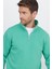 Unisex Relax Fit Rahat Kesim Pamuklu Içi Polarlı Yarım Fermuarlı Yeşil Dik Yaka Sweatshirt 2