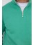 Unisex Relax Fit Rahat Kesim Pamuklu Içi Polarlı Yarım Fermuarlı Yeşil Dik Yaka Sweatshirt 3