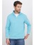 Unisex Relax Fit Rahat Kesim Pamuklu Içi Polarlı Yarım Fermuarlı Açık Mavi Dik Yaka Sweatshirt 1
