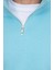 Unisex Relax Fit Rahat Kesim Pamuklu Içi Polarlı Yarım Fermuarlı Açık Mavi Dik Yaka Sweatshirt 3