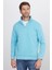 Unisex Relax Fit Rahat Kesim Pamuklu Içi Polarlı Yarım Fermuarlı Açık Mavi Dik Yaka Sweatshirt 4
