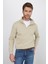 Unisex Relax Fit Rahat Kesim Pamuklu Içi Polarlı Yarım Fermuarlı Bej Dik Yaka Sweatshirt 4