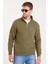 Unisex Relax Fit Rahat Kesim Pamuklu Içi Polarlı Yarım Fermuarlı Haki Dik Yaka Sweatshirt 1