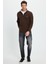 Erkek Slim Fit Dar Kesim Pamuklu Selanik Kumaş Dik Yaka Kahverengi Sweatshirt 4