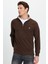 Erkek Slim Fit Dar Kesim Pamuklu Selanik Kumaş Dik Yaka Kahverengi Sweatshirt 5