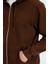 Unisex Relax Fit Rahat Kesim Pamuklu Içi Polarlı Çift Cepli Tam Fermuarlı Kahverengi Kapüşonlu Sweatshirt 3